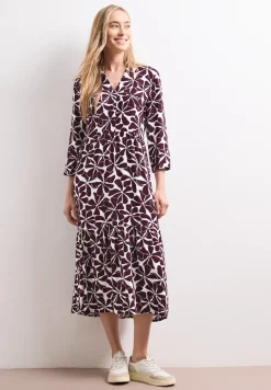 Midi-Kleid mit Split Neck und Print