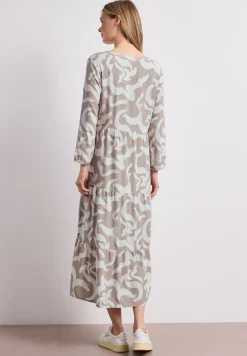 Midi-Kleid mit Split Neck und Print