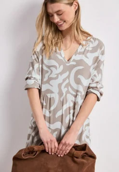 Midi-Kleid mit Split Neck und Print