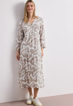Midi-Kleid mit Split Neck und Print