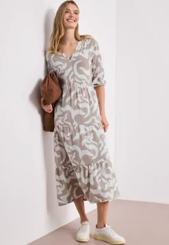 Midi-Kleid mit Split Neck und Print