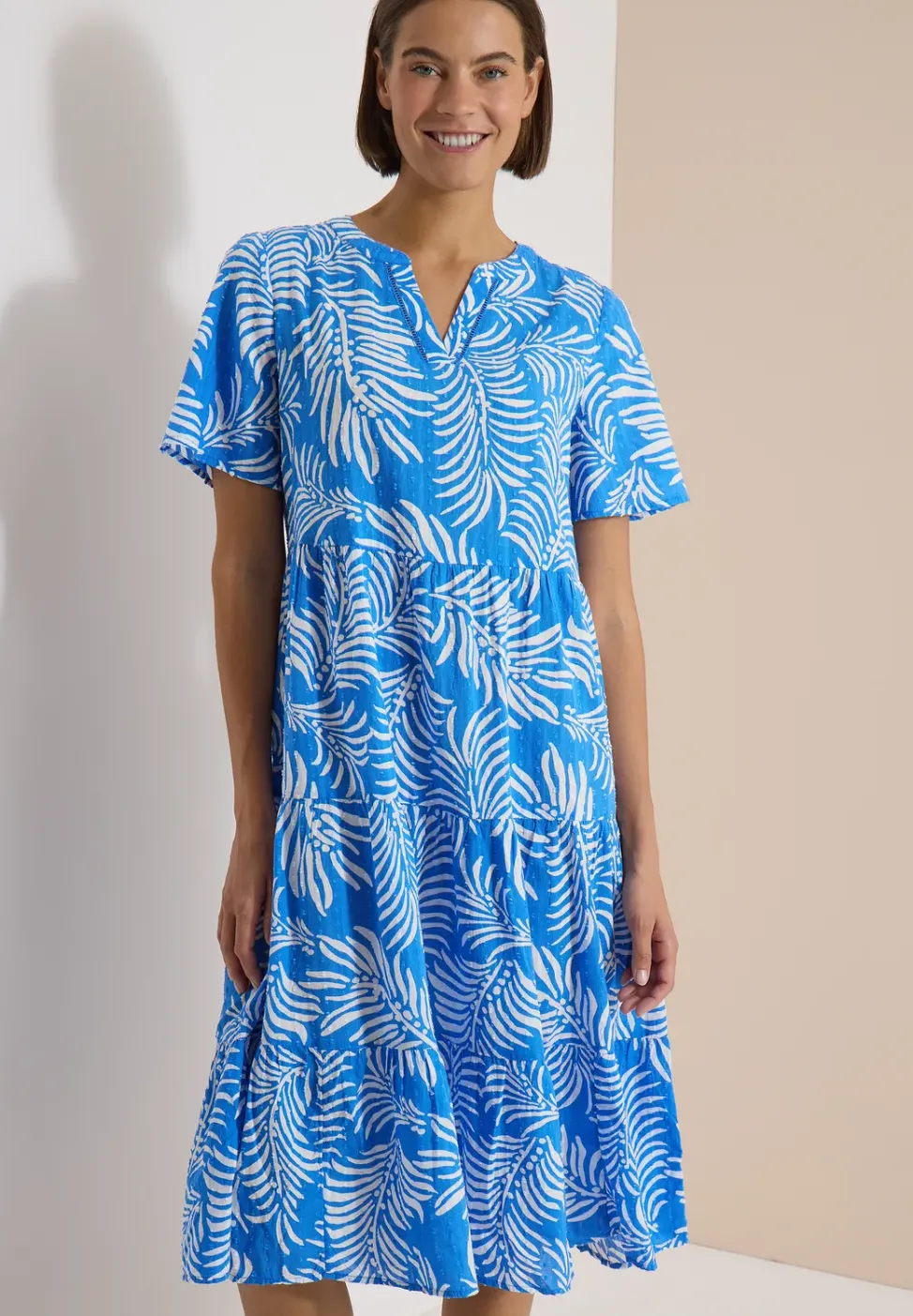 Midikleid mit Split Neck und Print