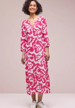 Midi-Kleid mit Split Neck und Print