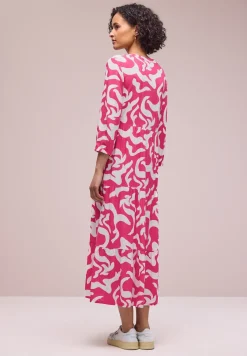 Midi-Kleid mit Split Neck und Print