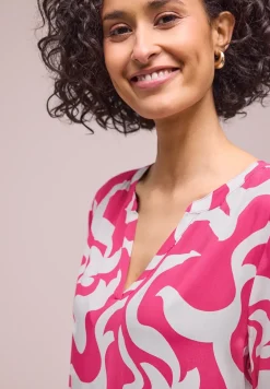 Midi-Kleid mit Split Neck und Print