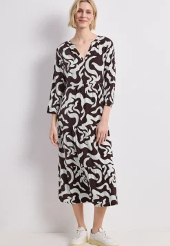 Midi-Kleid mit Split Neck und Print