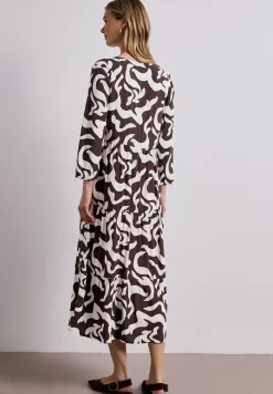 Midi-Kleid mit Split Neck und Print