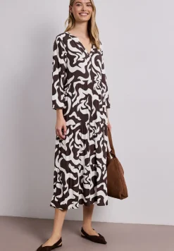 Midi-Kleid mit Split Neck und Print