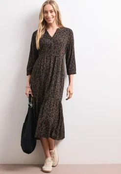 Midi-Kleid mit Split Neck und Print