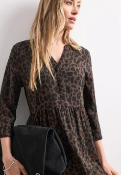Midi-Kleid mit Split Neck und Print