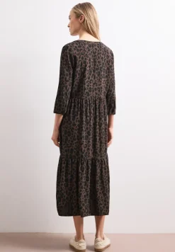 Midi-Kleid mit Split Neck und Print