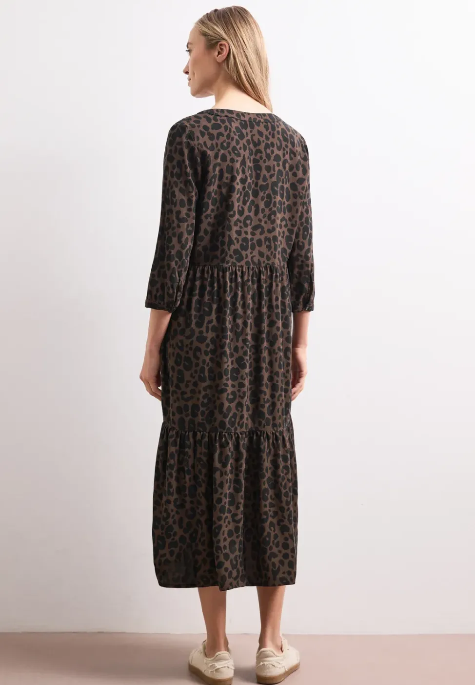 Midi-Kleid mit Split Neck und Print