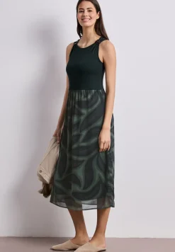 Midi-Kleid mit Strukturmix und Print