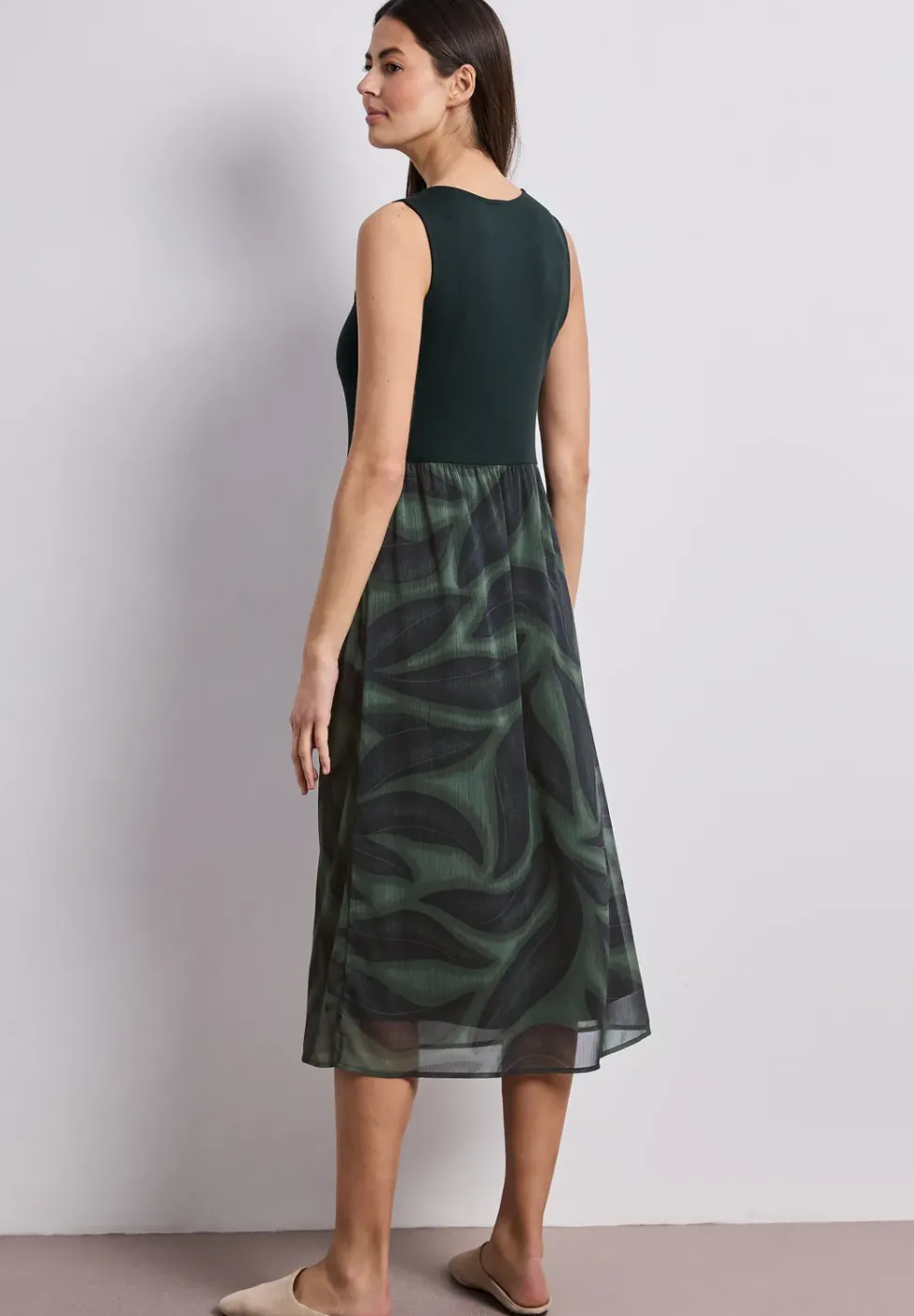 Midi-Kleid mit Strukturmix und Print
