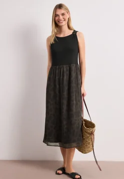 Midi-Kleid mit Strukturmix und Print
