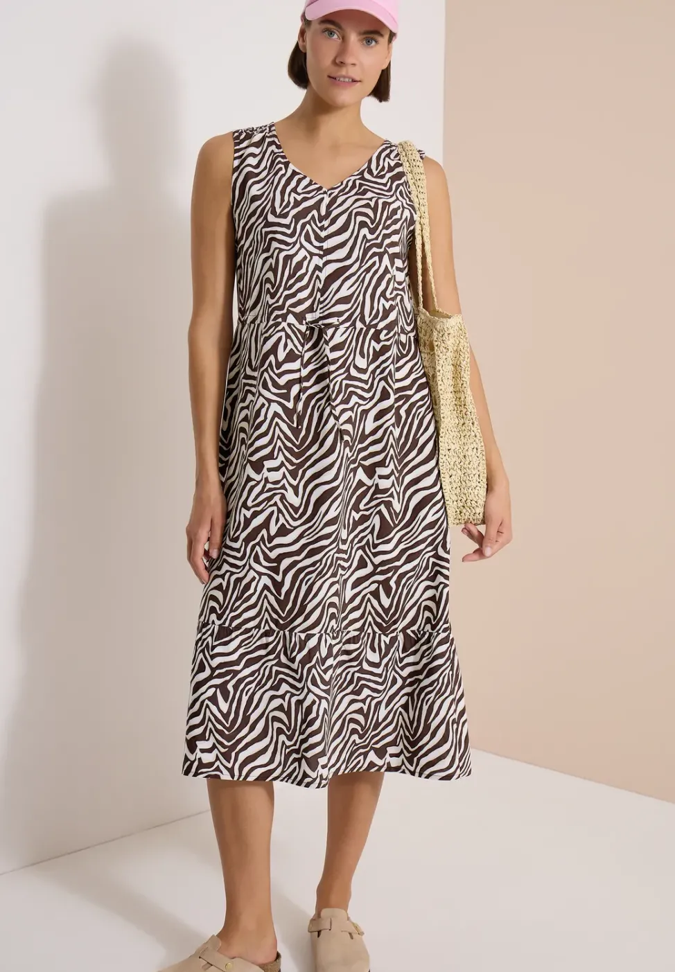 Midikleid mit V-Neck und Zebraprint