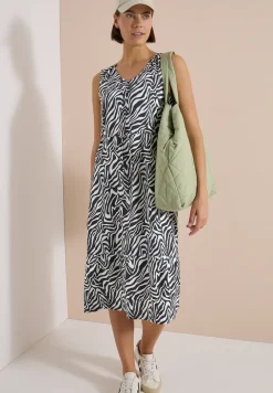 Midikleid mit V-Neck und Zebraprint