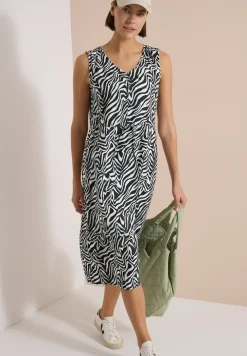 Midikleid mit V-Neck und Zebraprint
