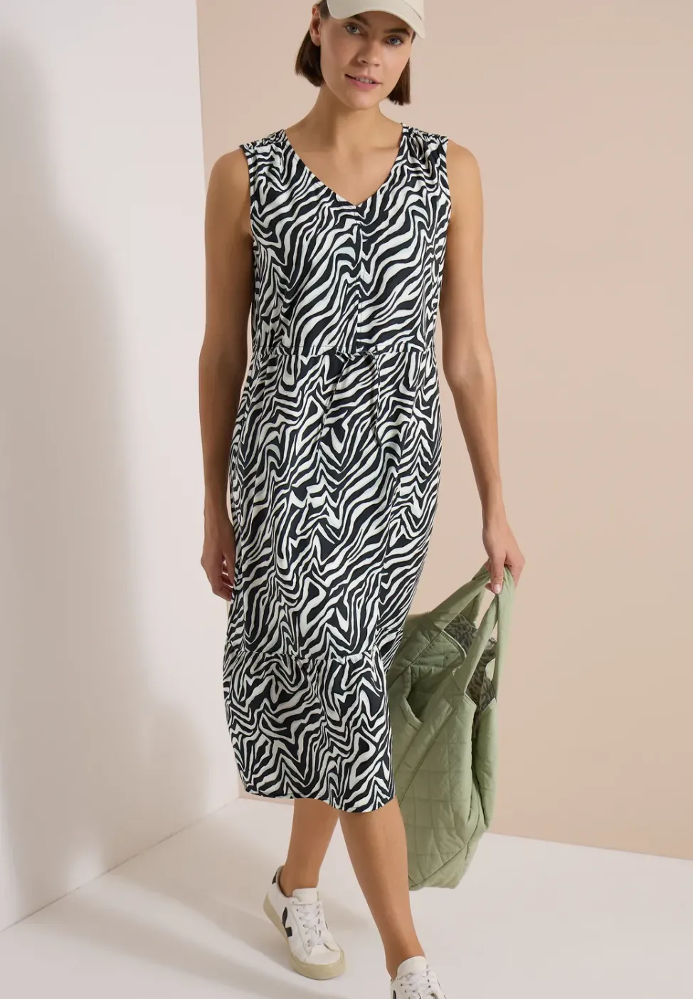 Midikleid mit V-Neck und Zebraprint