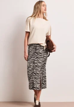 Midi-Rock mit Schlitz und Animal Print