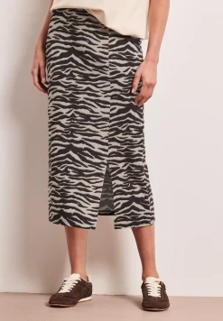 Midi-Rock mit Schlitz und Animal Print