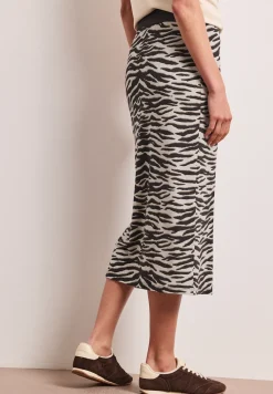 Midi-Rock mit Schlitz und Animal Print