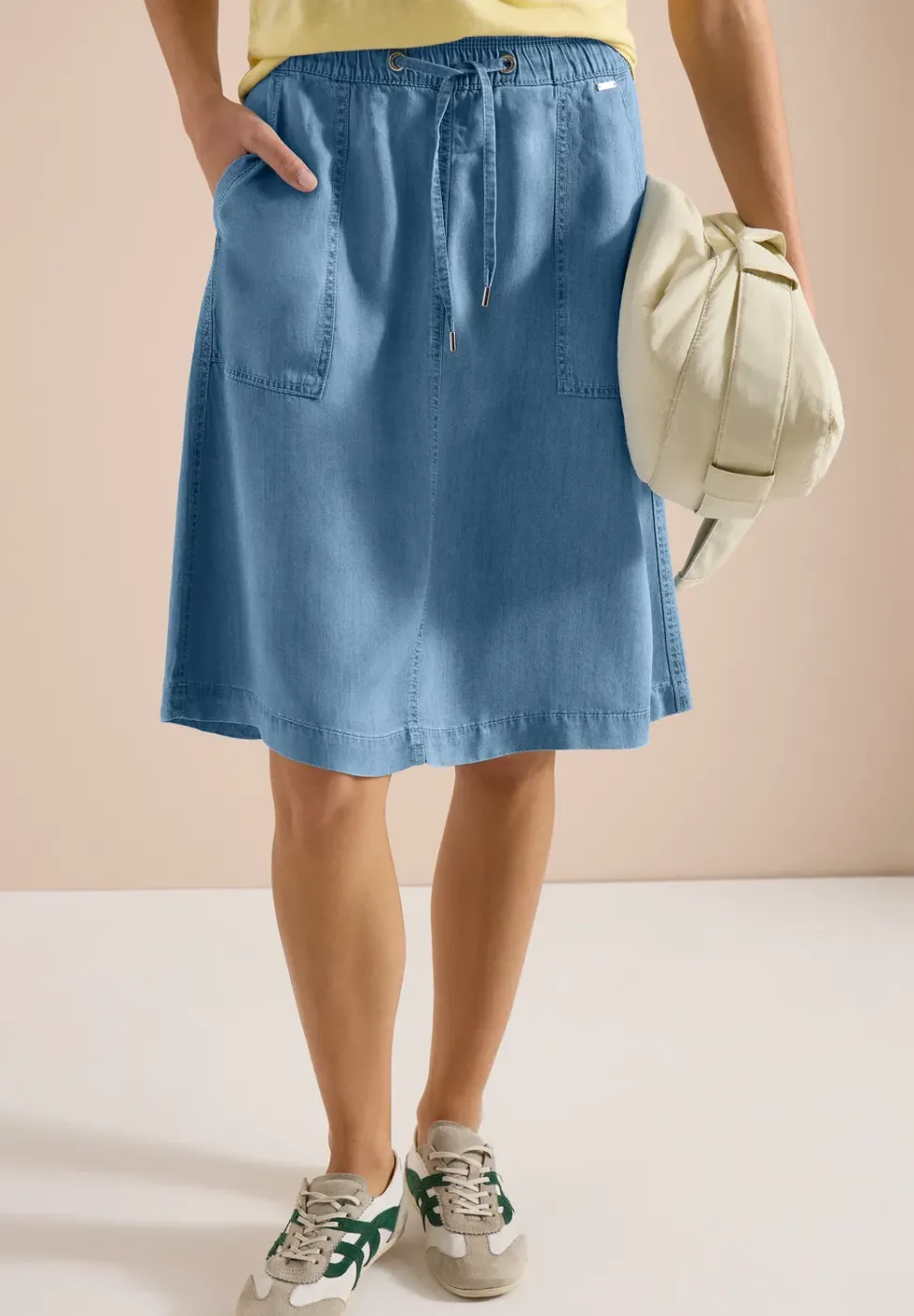 Midi-Rock mit Taschen in Denim-Optik