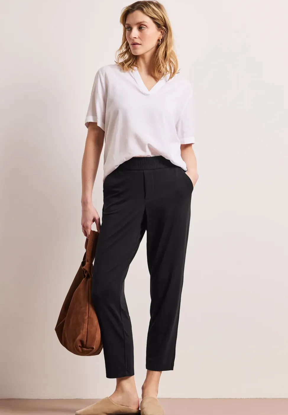 Mid Waist Slim Leg Hose im Loose Fit