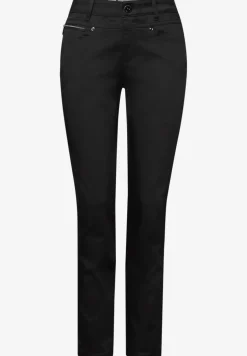 Mid Waist Slim Leg Hose im Satin-Look