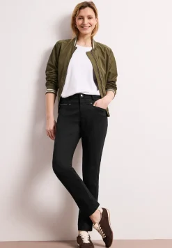 Mid Waist Slim Leg Hose im Satin-Look