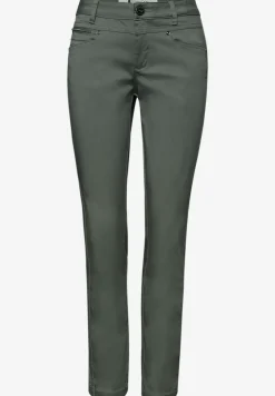Mid Waist Slim Leg Hose im Satin-Look