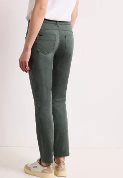 Mid Waist Slim Leg Hose im Satin-Look