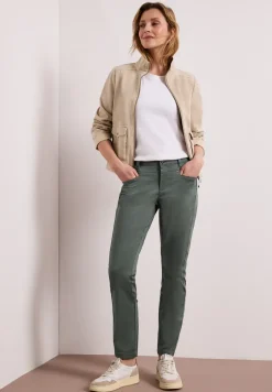 Mid Waist Slim Leg Hose im Satin-Look