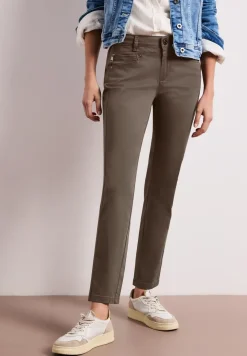 Mid Waist Slim Leg Hose im Satin-Look