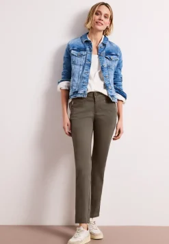 Mid Waist Slim Leg Hose im Satin-Look