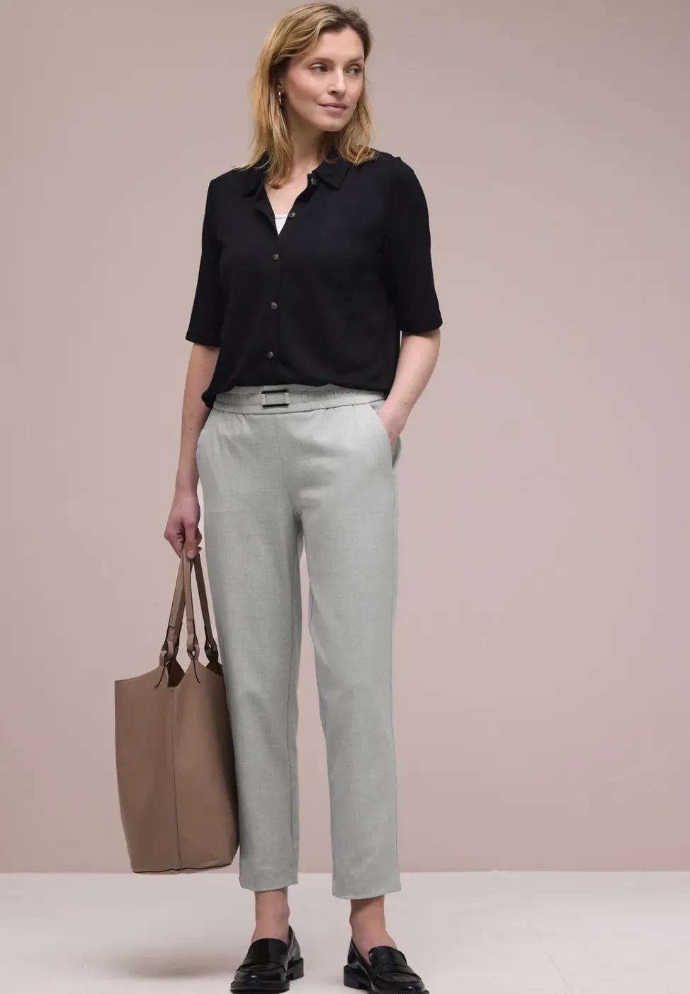 Mid Waist Slim Leg Hose mit Schnalle