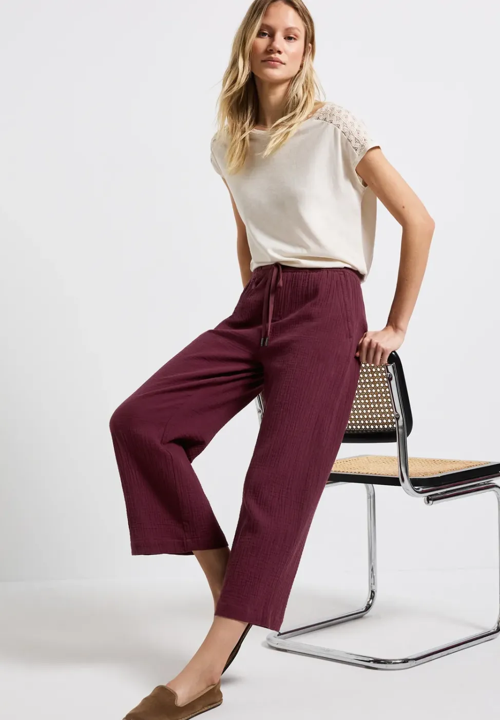 Musselin Wide Leg Hose