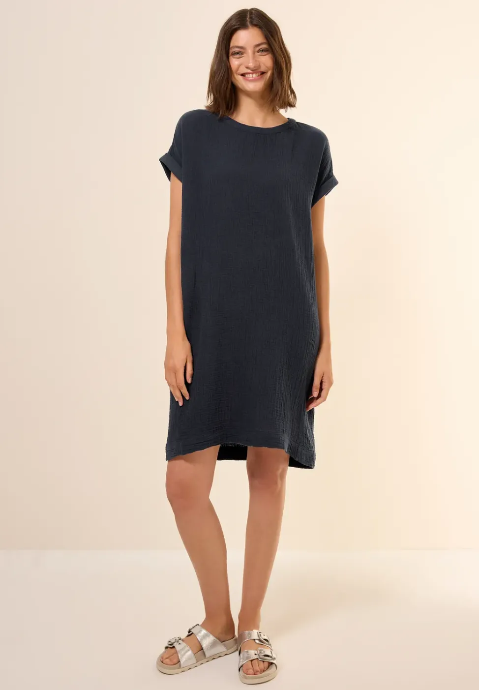 Musselin-Kleid in Unifarbe
