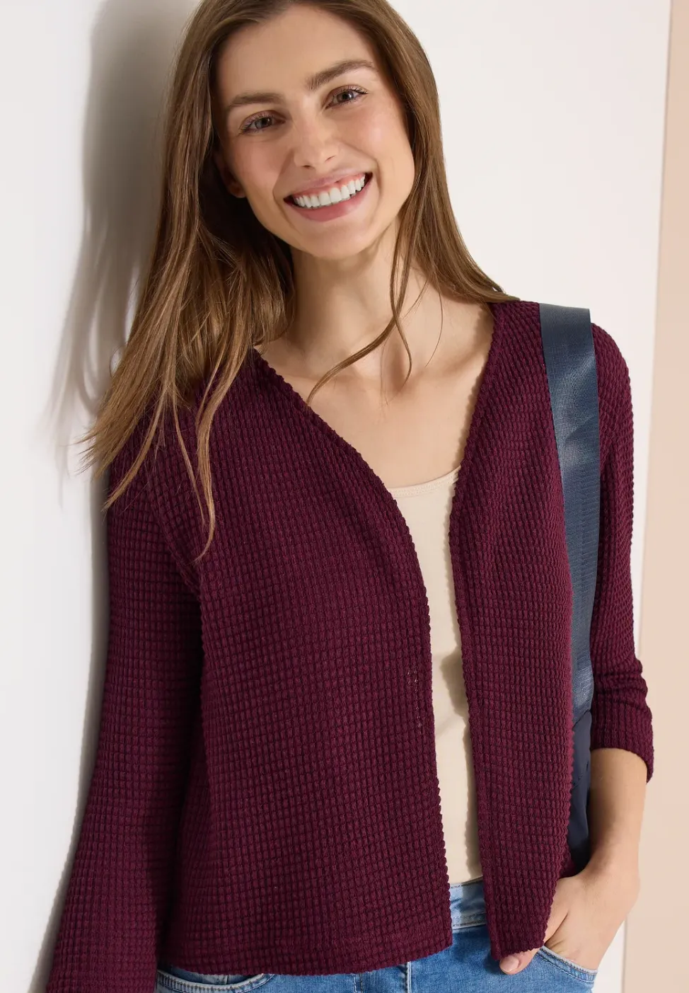 Offene 3/4-Arm Jacke im Ajour-Look