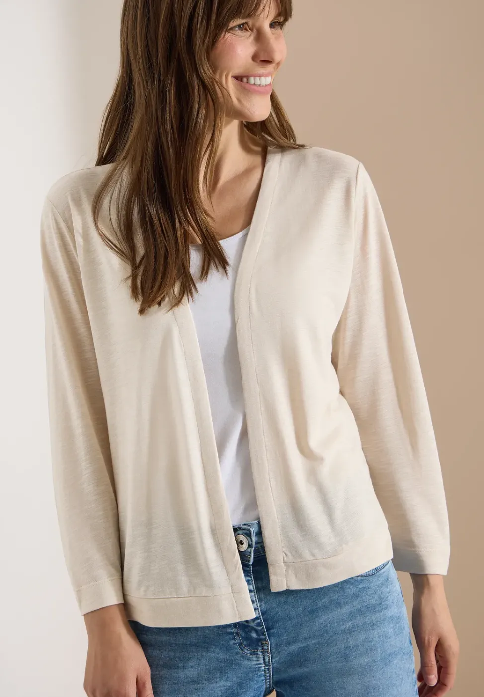 Offene Jacke in Unifarbe mit 3/4-Arm