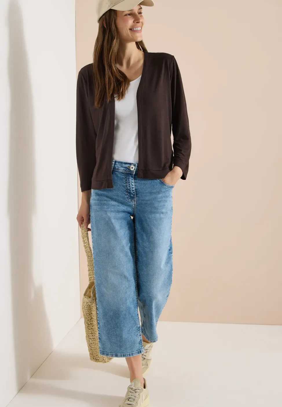 Offene Jacke in Unifarbe mit 3/4-Arm