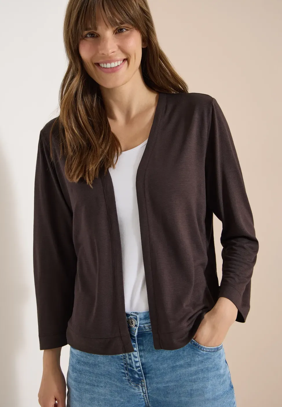 Offene Jacke in Unifarbe mit 3/4-Arm