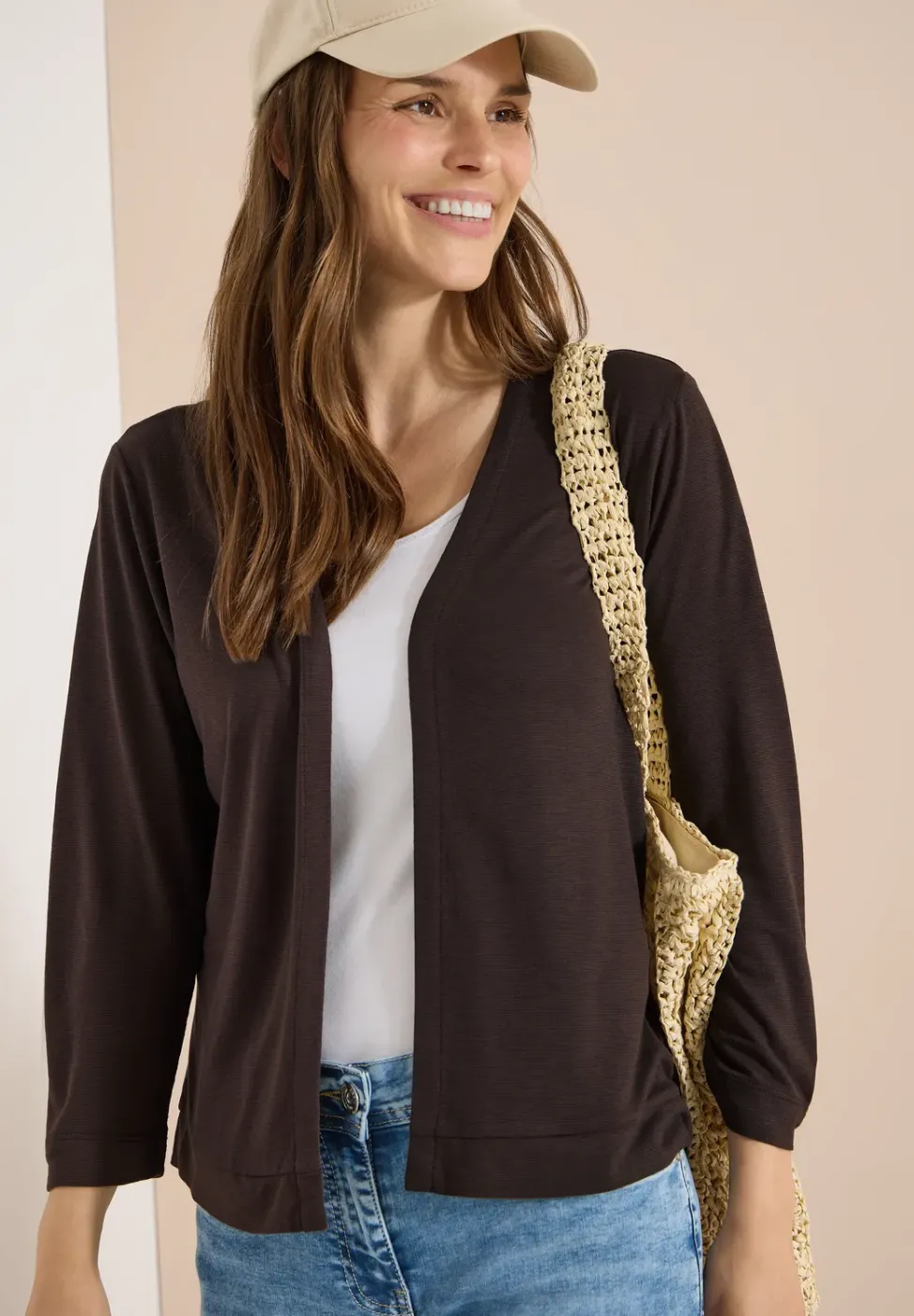 Offene Jacke in Unifarbe mit 3/4-Arm