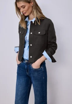 Overshirt im Slik-Look mit Knopfleiste
