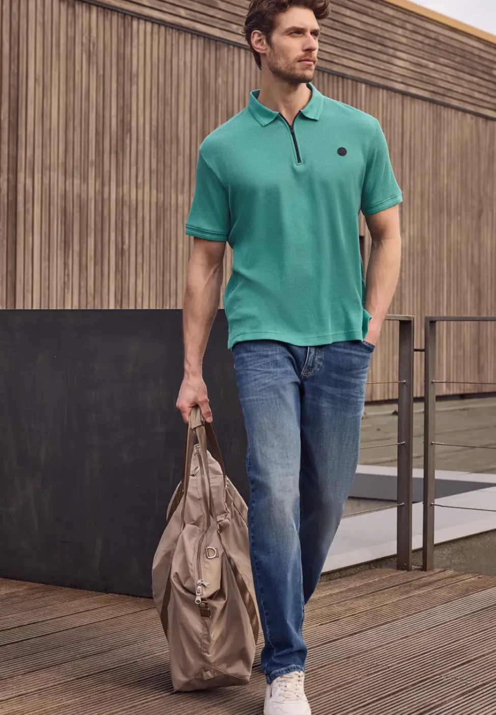 Poloshirt mit Zipper und Struktur