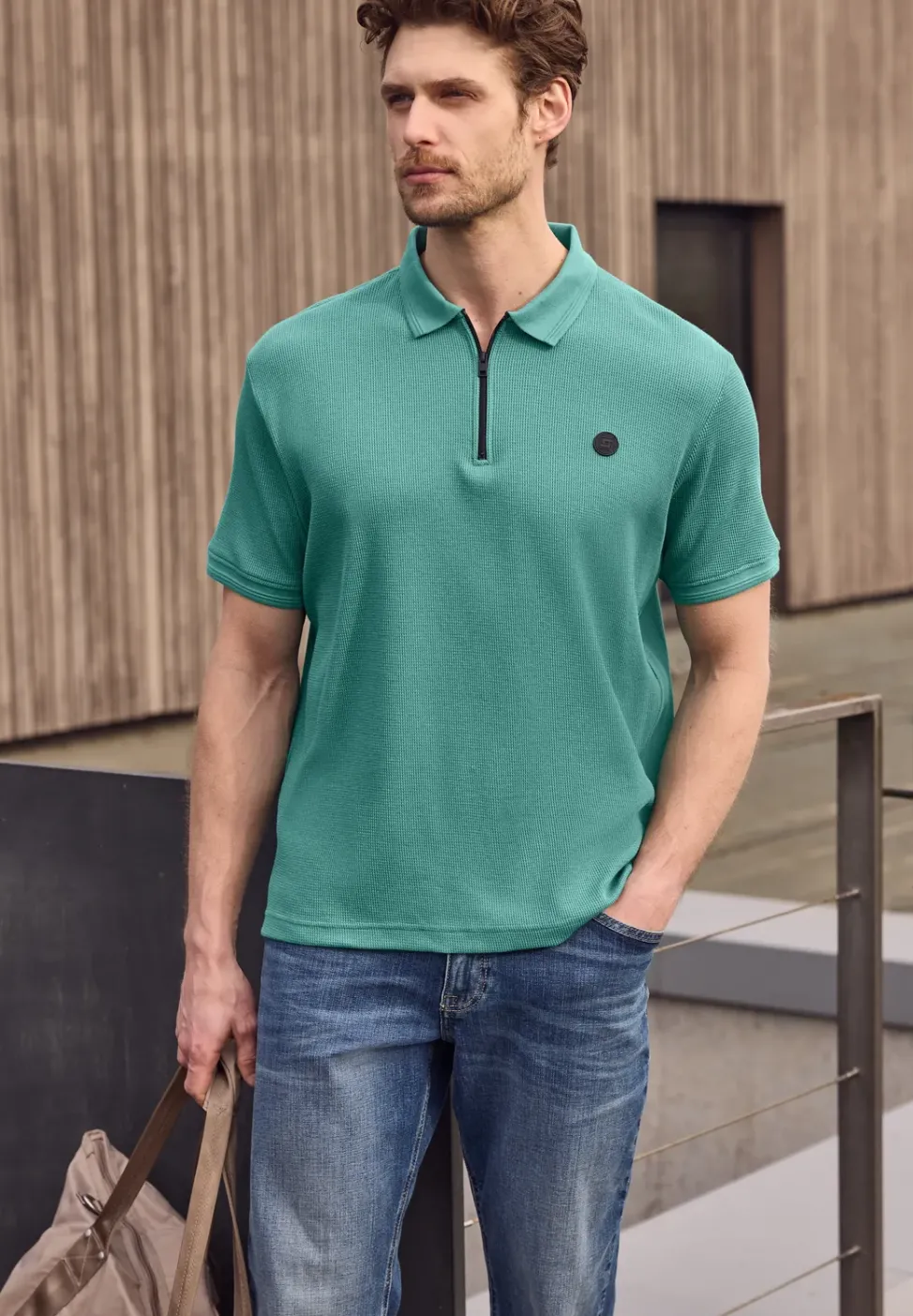 Poloshirt mit Zipper und Struktur