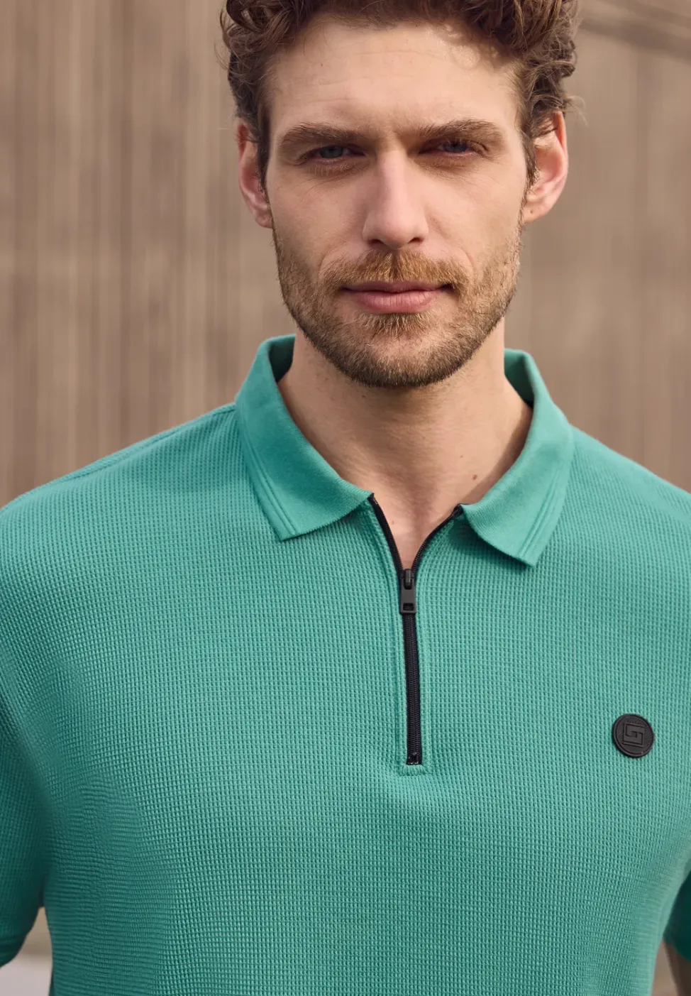 Poloshirt mit Zipper und Struktur