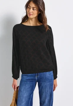 Print-Bluse mit Elastiksaum