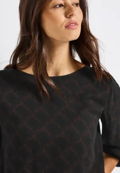 Print-Bluse mit Elastiksaum
