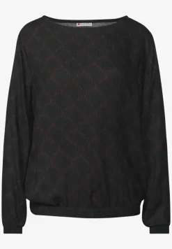 Print-Bluse mit Elastiksaum